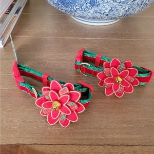 NWT, Set of 2 Dog collars, Christmas Poinsettia with Bell, Size Small